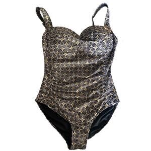 NIPTUCK SWIM One Piece Floral Black Gold Swimsuit Multifit Cup AU 10/ US 6 NWT